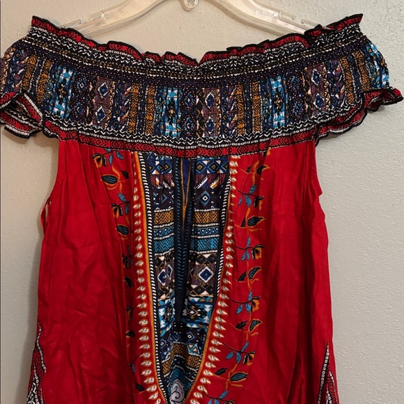 Vibrant Red Embroidered Off-Shoulder Blouse - Picture 8 of 9